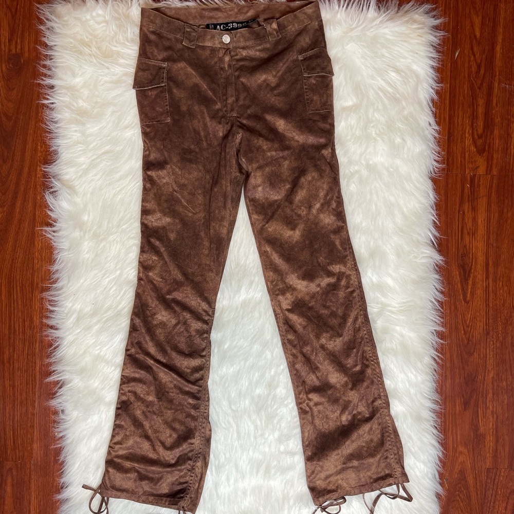 Brown vintage suede AC-3998 pants cargo style